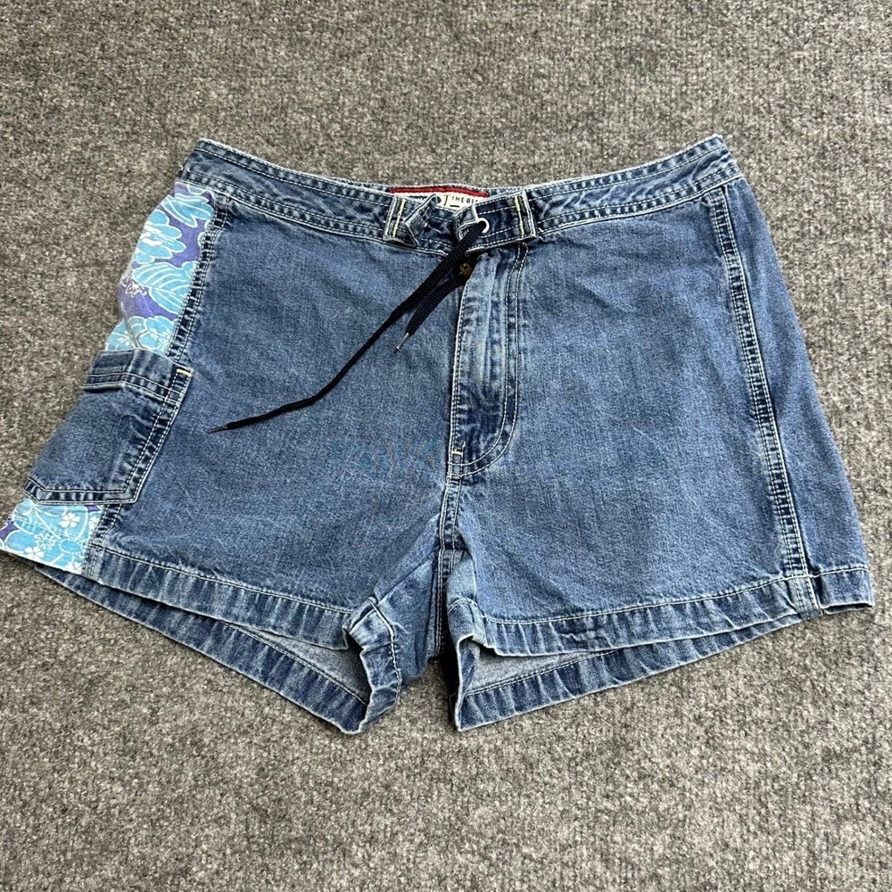 Old Navy Shorts Womens Size 4 Blue Denim Floral Side Panel Drawstring Casual